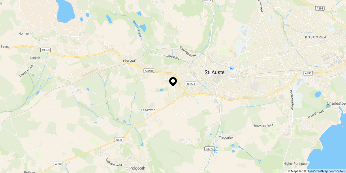 Approximate location of Edgcumbe Road, St. Austell, PL25 5DX