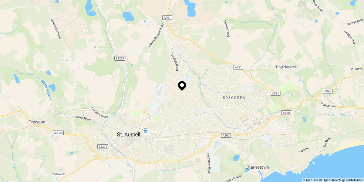 Approximate location of Eddystone Road, St. Austell, PL25 4JD