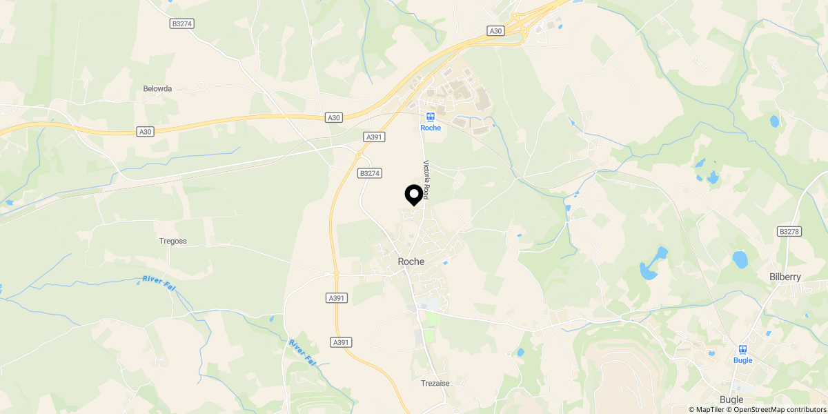 Approximate location of Finsbury Rise, Roche, St. Austell, PL26 8FN