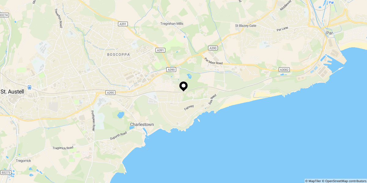 Approximate location of Edinburgh Close, Carlyon Bay, St. Austell, PL25 3PN