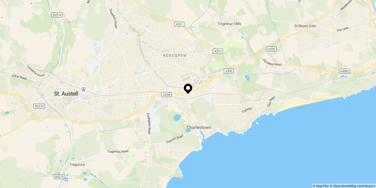 Approximate location of Oaktree Close, Holmbush, St. Austell, PL25 3BL