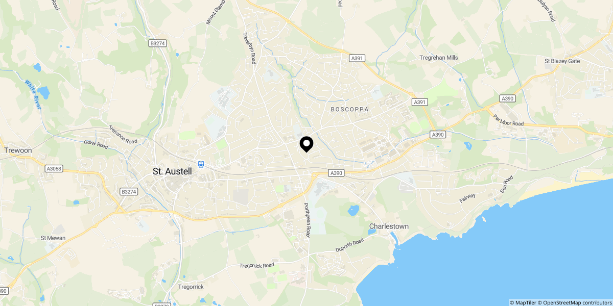 Approximate location of Chough Crescent, St. Austell, PL25 3AY