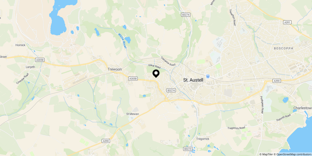 Approximate location of Edgcumbe Road, St. Austell, PL25 5DX