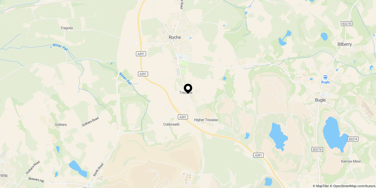Approximate location of Trezaise Road, Roche, St. Austell, PL26 8HQ