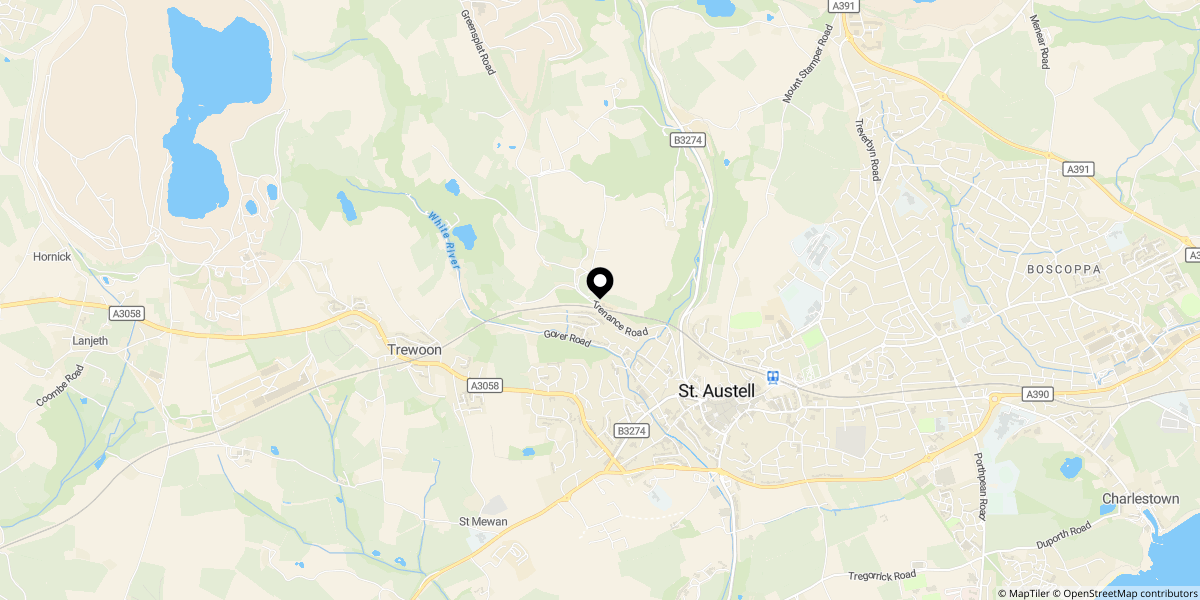 Approximate location of Turnavean Road, St. Austell, PL25 5NX