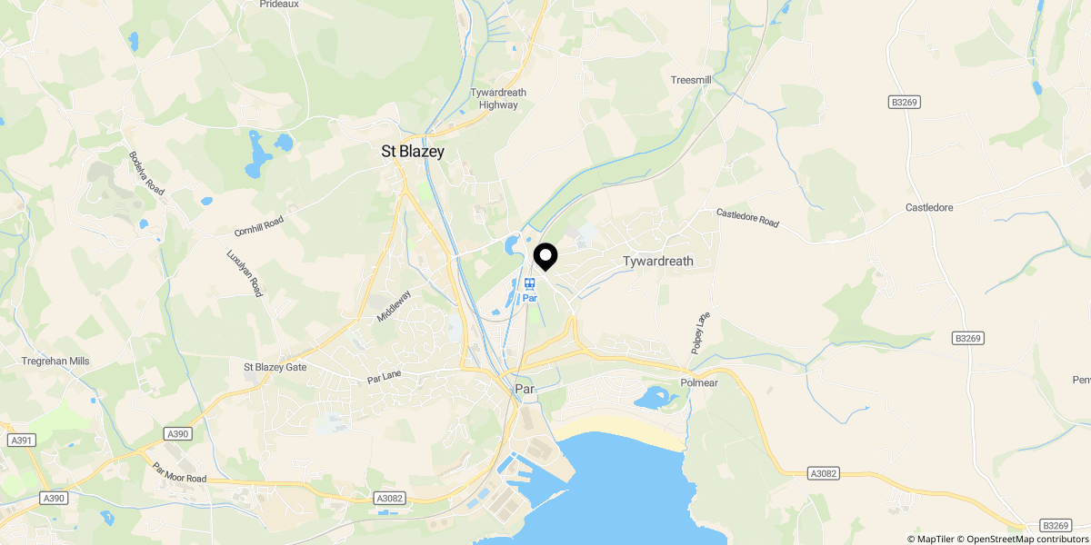 Approximate location of Eastcliffe Road, Par, PL24 2AJ