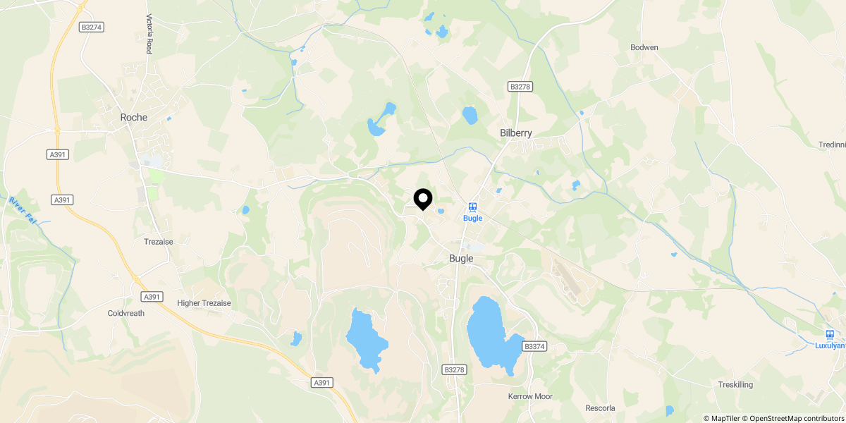 Approximate location of Roche Road, Bugle, St. Austell, PL26 8PP